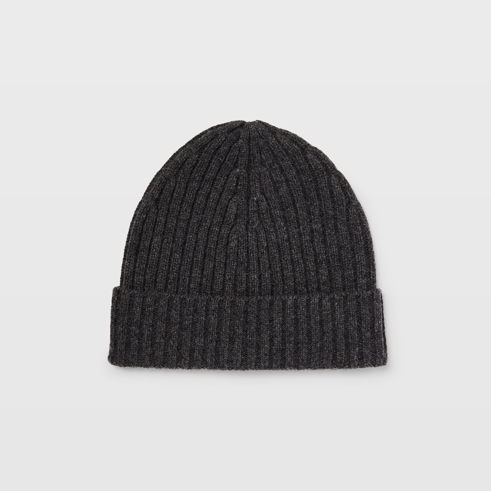 ✨2/$22✨ Club Monaco 100% Cashmere Dark Charcoal Grey Ribbed Beanie Hat
